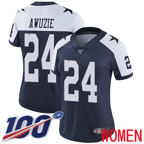 Women Dallas Cowboys Limited Navy Blue Chidobe Awuzie Alternate #24 100th Season Vapor Untouchable Throwback NFL Jersey